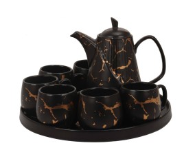 TM89 Hitam Perlengkapan Minum Teh Livia dengan motif Marmer